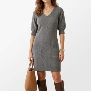 LAUREN RALPH LAUREN Wool Cashmere Puff Sleeve Sweater Dress Gray Quiet Luxury XS